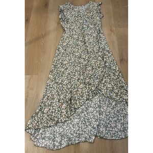Women's Green Floral Hi Low Maxi Dress Grecerelle Sz L Cottagecore Boho Picnic